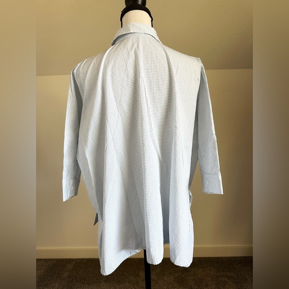 COS Women’s 3/4 Sleeve 1/4 Button Up Blue White Grid Print High Low Hem Size 6 - Picture 3 of 9
